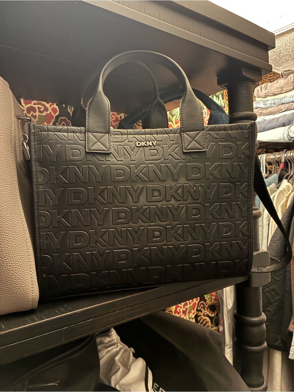 DKNY Black Embossed Logo Messenger Bag